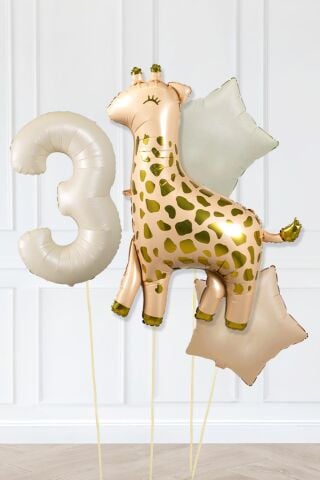 Büyük Zürafa Balon Retro Krem Karamel Doğum Günü Yaş Balon Seti Retro Konsept