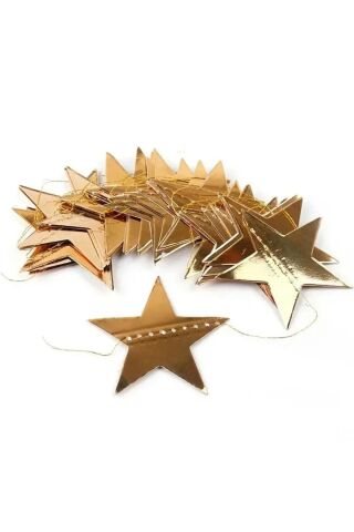 Gold Altın Asmalı Yıldız Tavan Süslemeleri İpli Sarkıt Süs Gold Yıldız 4 Metre