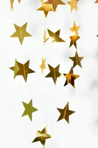 Gold Altın Asmalı Yıldız Tavan Süslemeleri İpli Sarkıt Süs Gold Yıldız 4 Metre