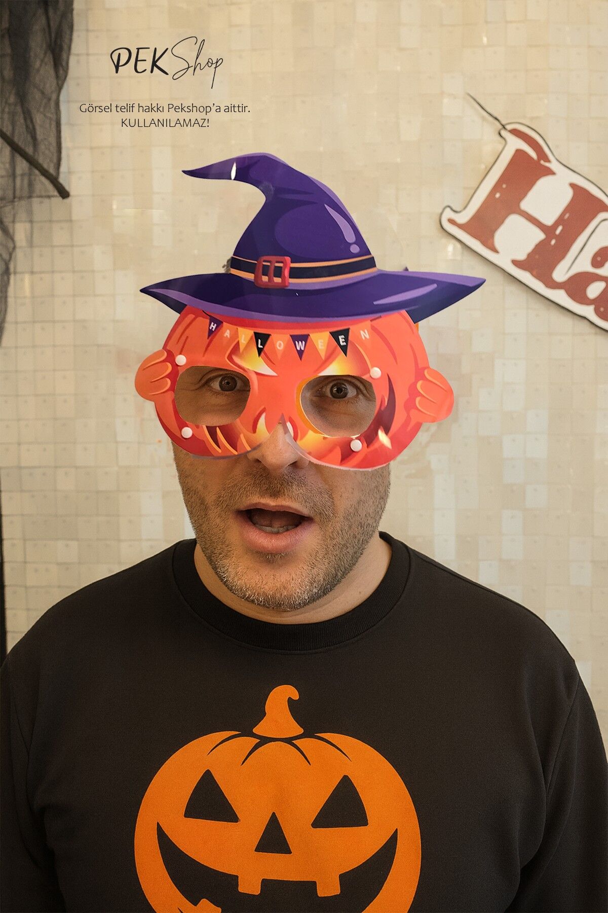 Cadı Şapkalı Cadılar Bayramı Balkabağı Gözlük Halloween Aksesuarı