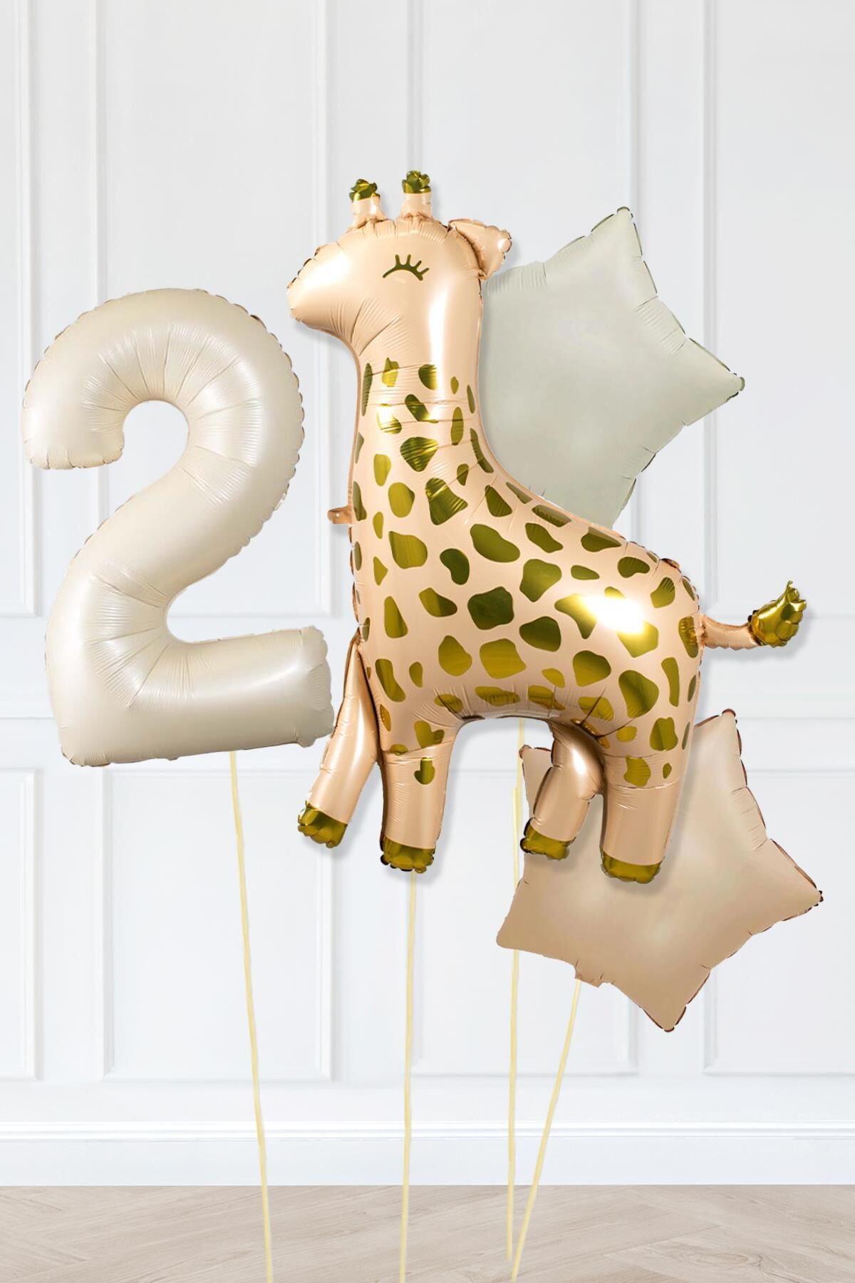 Büyük Zürafa Balon Retro Krem Karamel Doğum Günü Yaş Balon Seti Retro Konsept 2