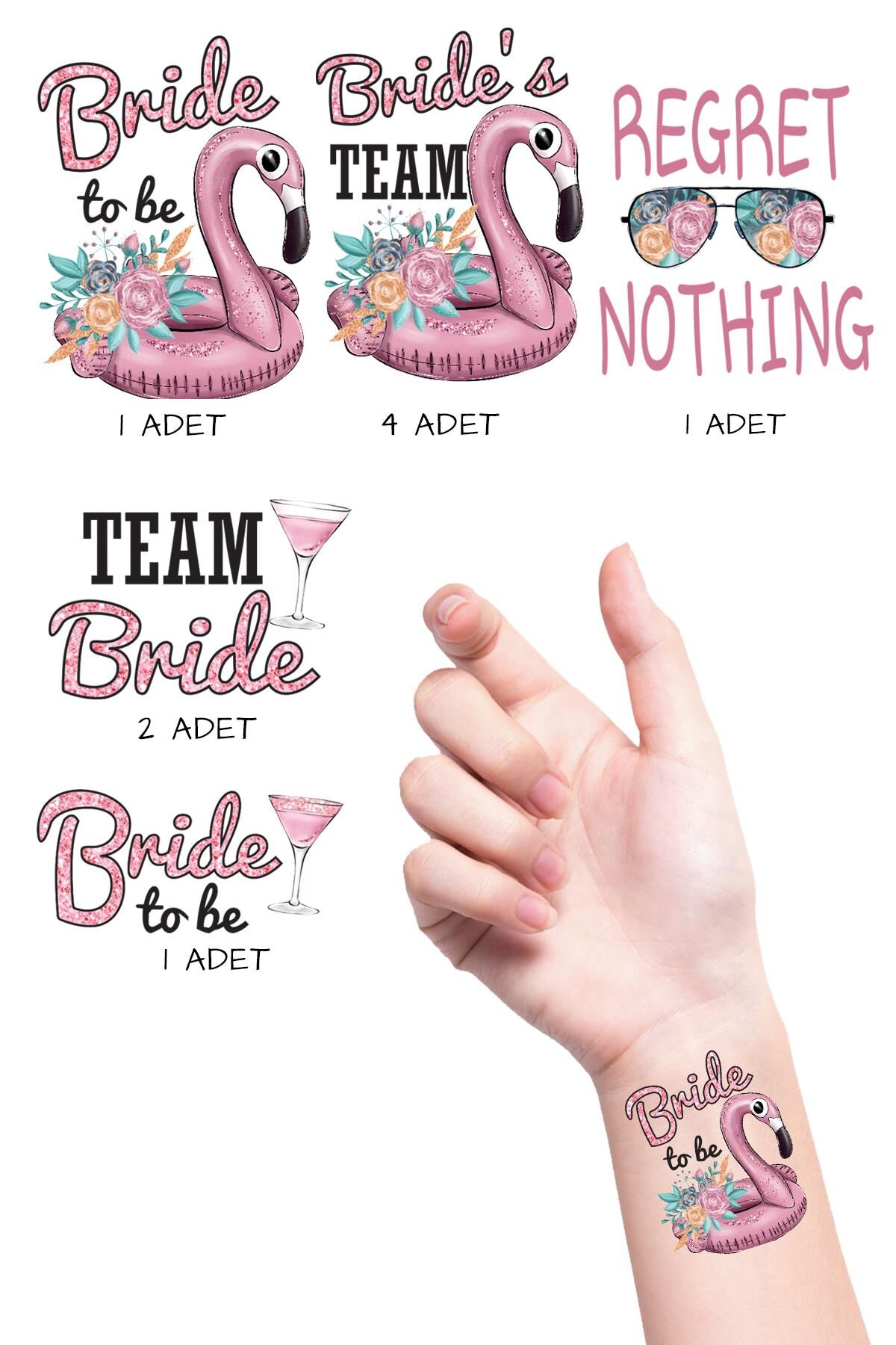 Glitter Çiçekli Bekarlığa Veda Gelin Bride Dövme Paketi