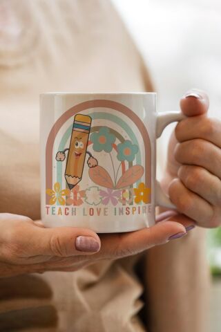 Öğretmenler Günü Hediyesi Kupa Bardak Teach Love Inspire