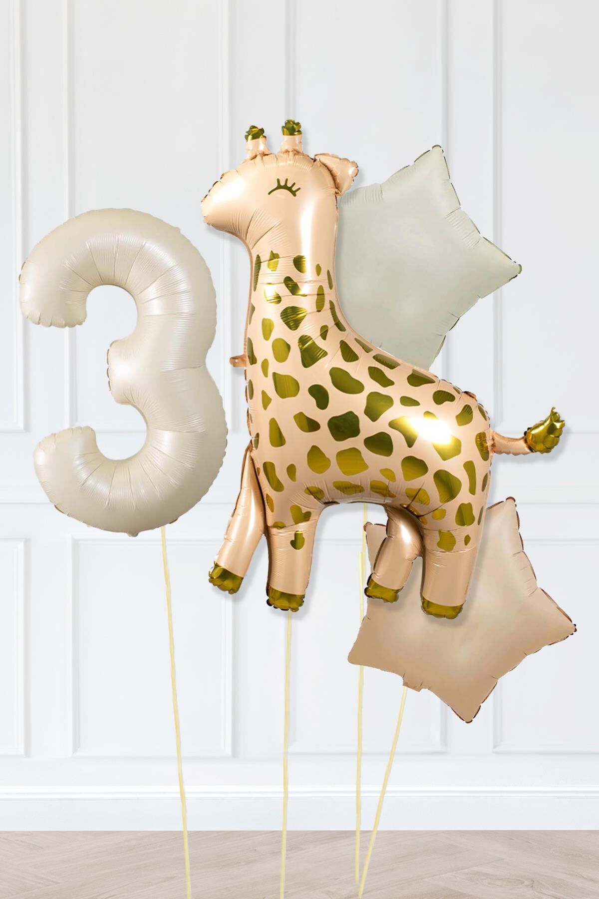 Büyük Zürafa Balon Retro Krem Karamel Doğum Günü Yaş Balon Seti Retro Konsept 3