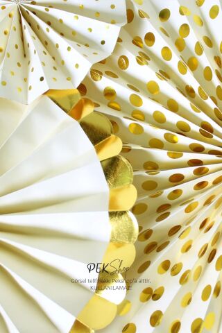Sarı Gold Yaldızlı Yelpaze Süs Seti 6lı Fan Duvar Süsü Sarı Gold Varaklı 6lı Arkalı Önlü