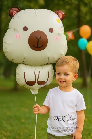 Krem Capybara Folyo Balon Kapibara Şekilli Balon KREM