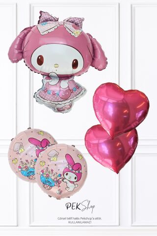 Pembe Kuromi Folyo Balon Seti 5li Kuromi Tema Balonlar