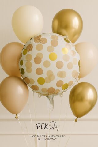 Konfeti Baskılı Yuvarlak Folyo Balon KAHVE 18inç