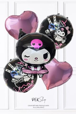 Siyah Kuromi Folyo Balon Seti 5li Kuromi Tema Balonlar