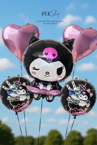 Siyah Kuromi Folyo Balon Seti 5li Kuromi Tema Balonlar