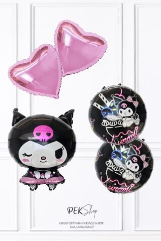 Siyah Kuromi Folyo Balon Seti 5li Kuromi Tema Balonlar