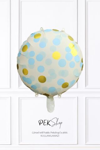 Konfeti Baskılı Yuvarlak Folyo Balon MAVİ 18inç