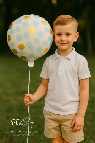 Konfeti Baskılı Yuvarlak Folyo Balon MAVİ 18inç