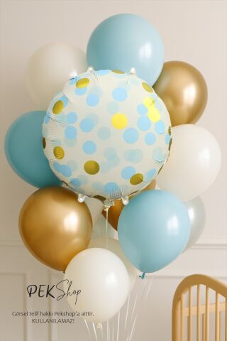 Konfeti Baskılı Yuvarlak Folyo Balon MAVİ 18inç