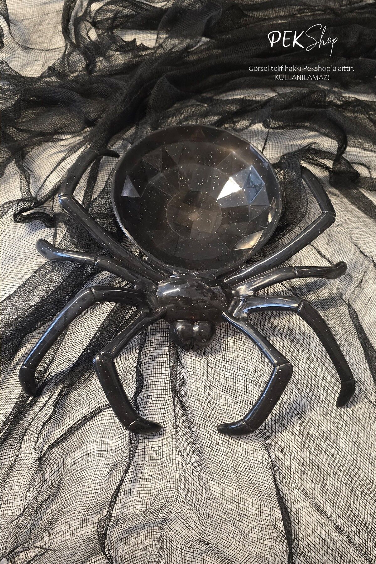 Siyah Örümcek Şeklinde Tabak Şekerlik Halloween Süsleri Cadılar Bayramı Masa Süsleri