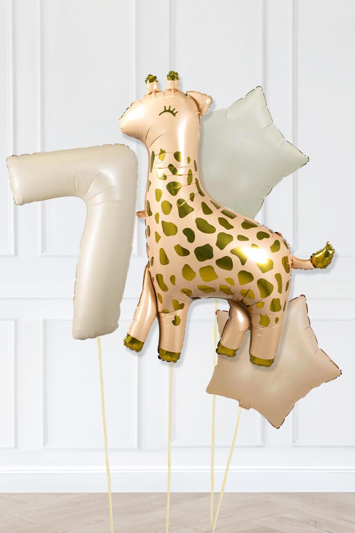 Büyük Zürafa Balon Retro Krem Karamel Doğum Günü Yaş Balon Seti Retro Konsept 7