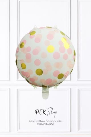 Konfeti Baskılı Yuvarlak Folyo Balon PEMBE 18inç