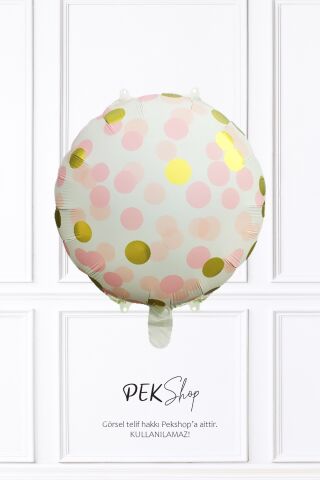 Konfeti Baskılı Yuvarlak Folyo Balon PEMBE 18inç