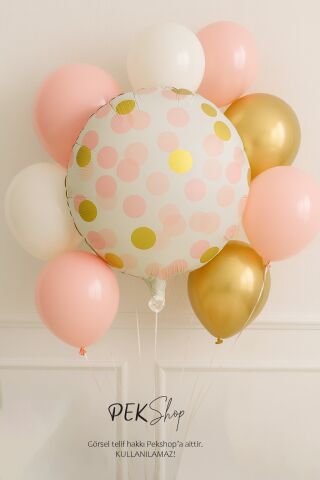 Konfeti Baskılı Yuvarlak Folyo Balon PEMBE 18inç