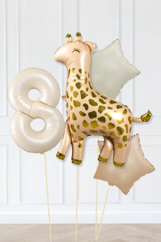 Büyük Zürafa Balon Retro Krem Karamel Doğum Günü Yaş Balon Seti Retro Konsept 8
