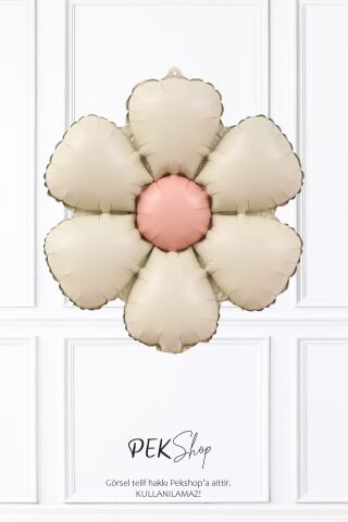 Krem Bohem Papatya Folyo Balon Papatya Şekilli Balon Retro Krem