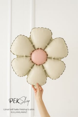 Krem Bohem Papatya Folyo Balon Papatya Şekilli Balon Retro Krem