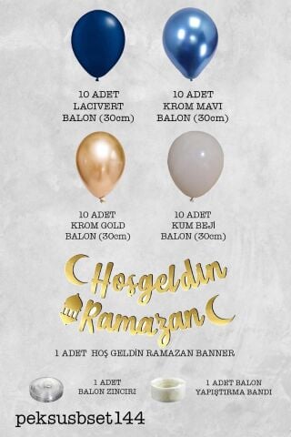 Ramazan Süsleme Seti Hoşgeldin Ramazan Yazılı Balon Zinciri Ramazan Köşesi Süs Paketi