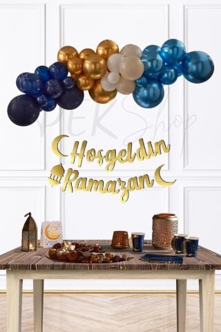 Ramazan Süsleme Seti Hoşgeldin Ramazan Yazılı Balon Zinciri Ramazan Köşesi Süs Paketi