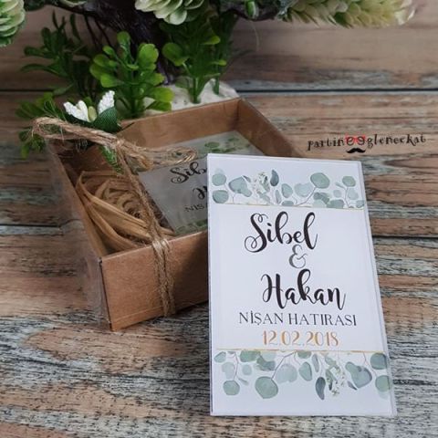 Okaliptus Yapraklı Konsept Pleksi Magnet Şeffaf Kapaklı Kraft Kutu