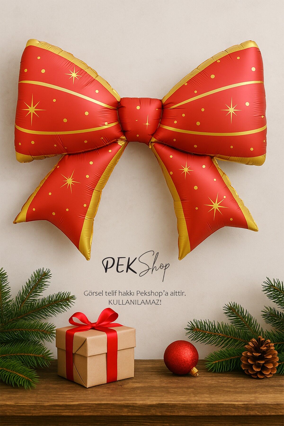 Kırmızı Gold Büyük Fiyonk Folyo Balon Yılbaşı Fiyonk Balon