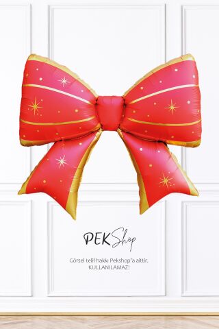 Kırmızı Gold Büyük Fiyonk Folyo Balon Yılbaşı Fiyonk Balon