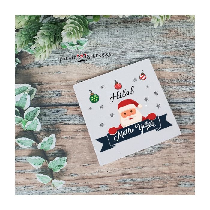 İsme Özel Noel Baba 2 Bardak Altlığı