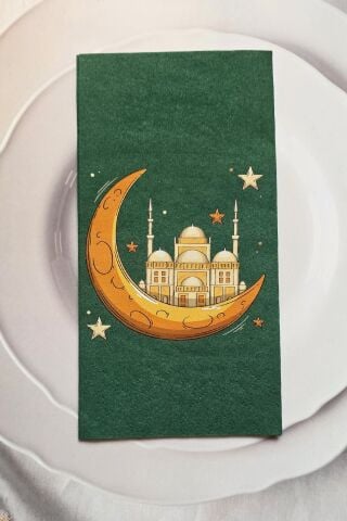 Ramazan Peçetesi Dini Motif Baskılı Yeşil Peçete Ramazan Sofra Peçetesi 12li Paket