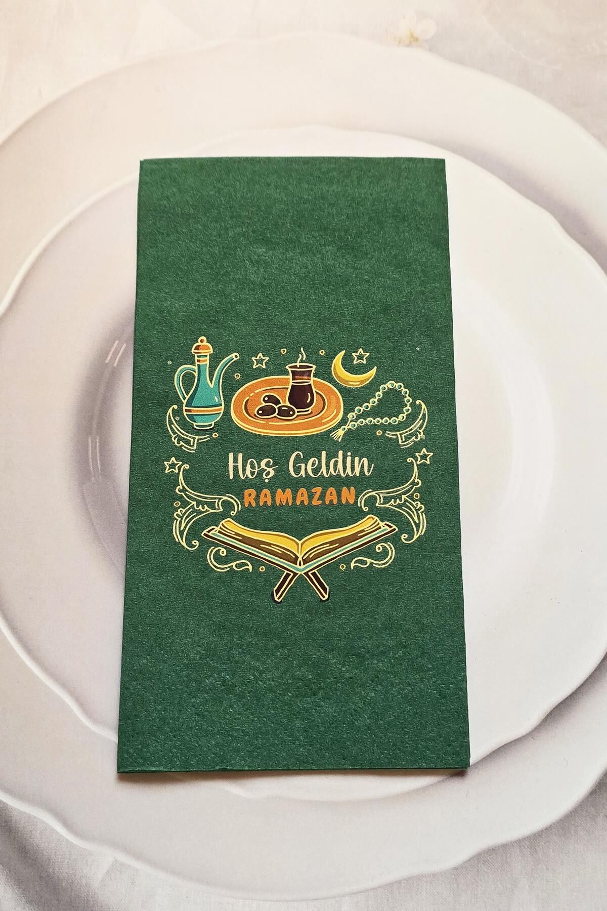 Ramazan Peçetesi Hoş Geldin Ramazan Yazılı Yeşil Peçete Ramazan Sofra Peçetesi 12li Paket