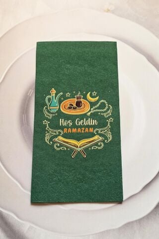Ramazan Peçetesi Hoş Geldin Ramazan Yazılı Yeşil Peçete Ramazan Sofra Peçetesi 12li Paket