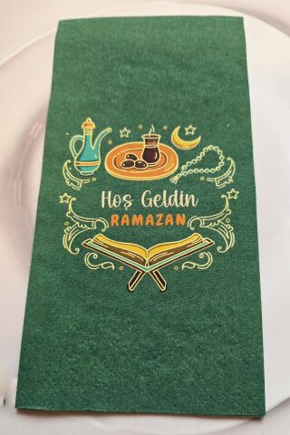 Ramazan Peçetesi Hoş Geldin Ramazan Yazılı Yeşil Peçete Ramazan Sofra Peçetesi 12li Paket
