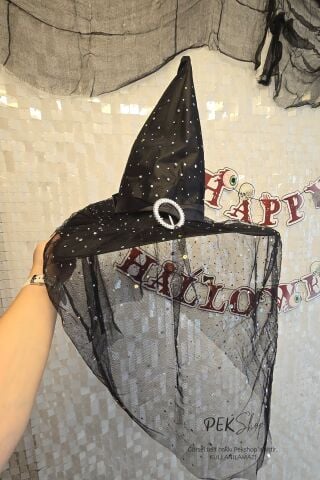 Tüllü Lüks Cadı Şapkası Halloween Şapka Cadılar Bayramı Şapkası