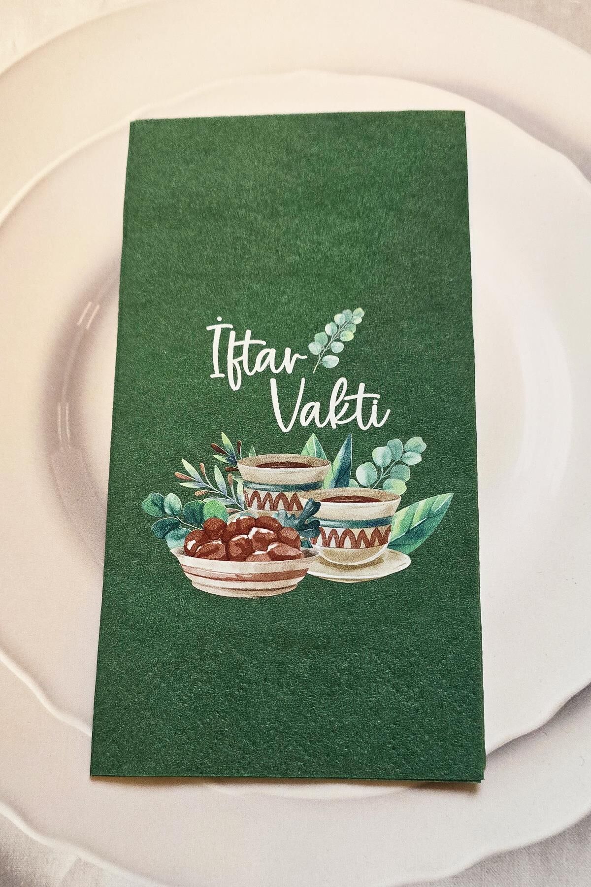 Ramazan Peçetesi İftar Vakti Yazılı Yeşil Peçete Ramazan Sofra Peçetesi 12li Paket