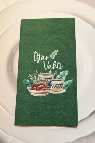 Ramazan Peçetesi İftar Vakti Yazılı Yeşil Peçete Ramazan Sofra Peçetesi 12li Paket