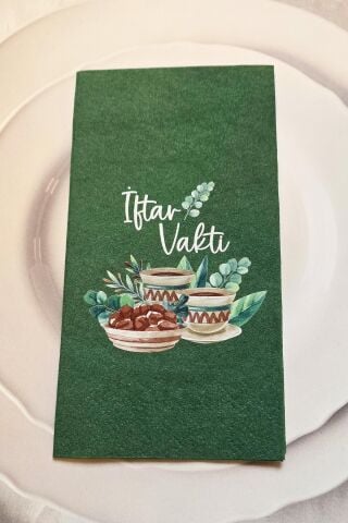 Ramazan Peçetesi İftar Vakti Yazılı Yeşil Peçete Ramazan Sofra Peçetesi 12li Paket