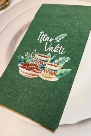 Ramazan Peçetesi İftar Vakti Yazılı Yeşil Peçete Ramazan Sofra Peçetesi 12li Paket