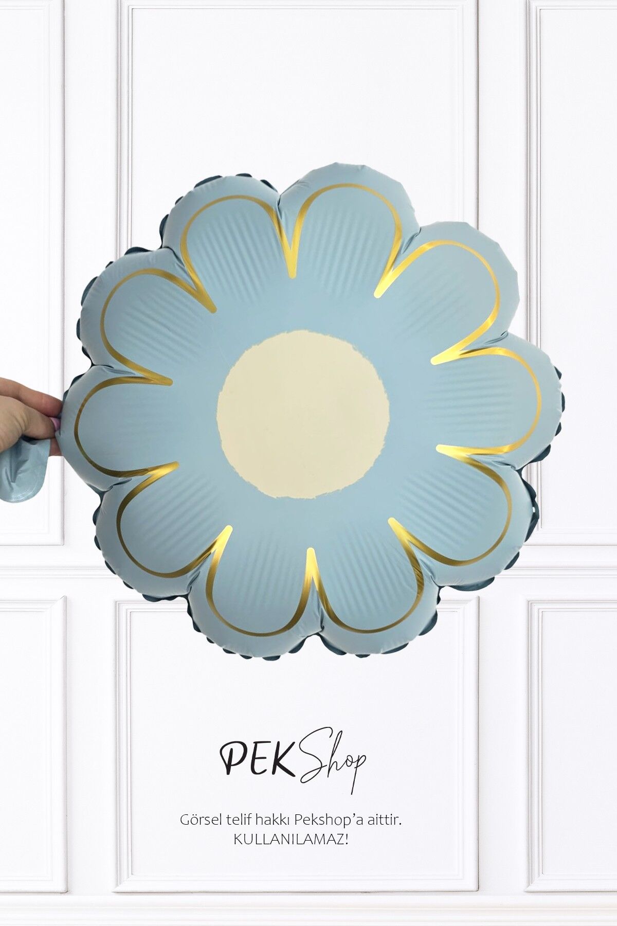 Gold Detaylı MAVİ Çiçek Şekilli Folyo Balon