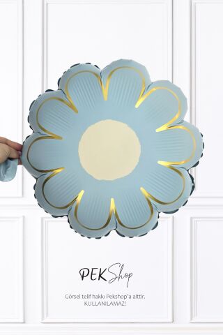 Gold Detaylı MAVİ Çiçek Şekilli Folyo Balon