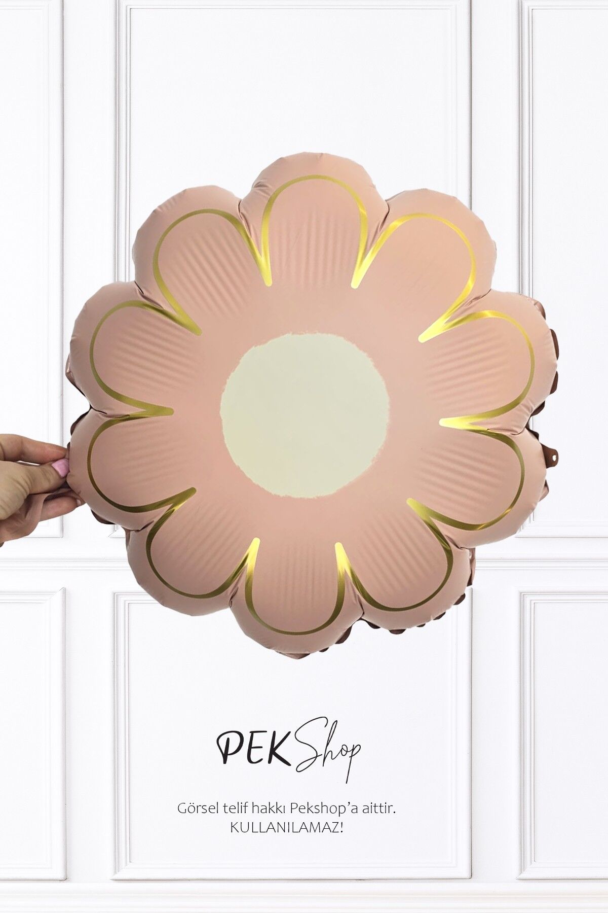 Gold Detaylı PEMBE Çiçek Şekilli Folyo Balon