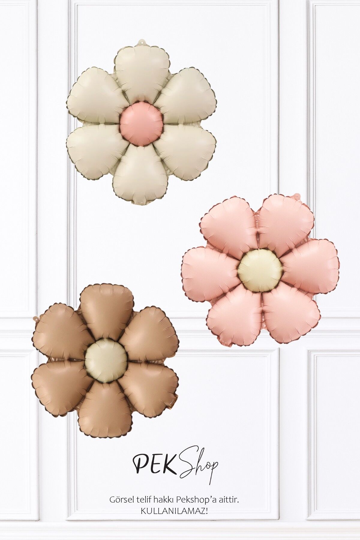 3lü Bohem Papatya Folyo Balon Seti Retro Krem Kahve Pembe Papatya Balonlar