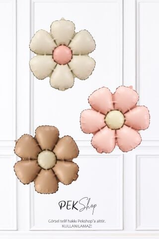 3lü Bohem Papatya Folyo Balon Seti Retro Krem Kahve Pembe Papatya Balonlar