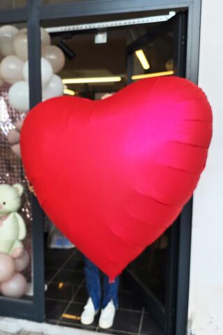 Dev Kırmızı Kalp Balon 150 cm 60 inç Mat Kırmızı Kalp Folyo Balon