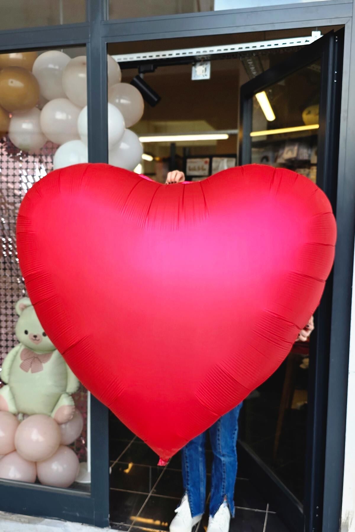 Dev Kırmızı Kalp Balon 150 cm 60 inç Mat Kırmızı Kalp Folyo Balon