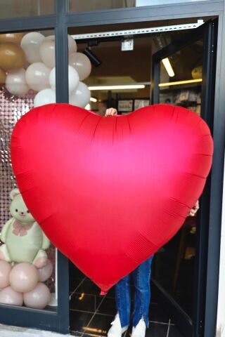 Dev Kırmızı Kalp Balon 150 cm 60 inç Mat Kırmızı Kalp Folyo Balon