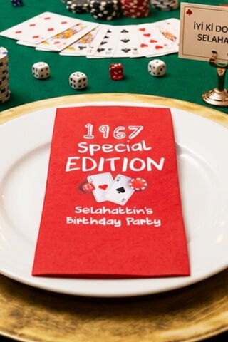 Poker Konsept Kırmızı Baskılı Peçete